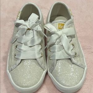 Keds Kids White Glitter Ribbon Lace Sneakers